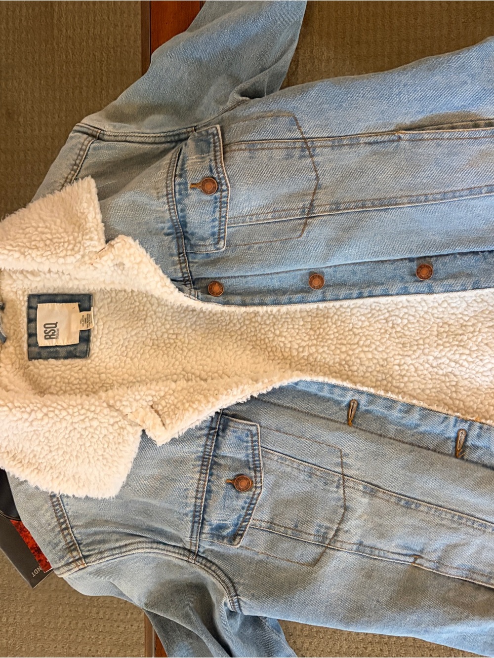 RSQ Light Blue Denim Jacket with White Sherpa Lining